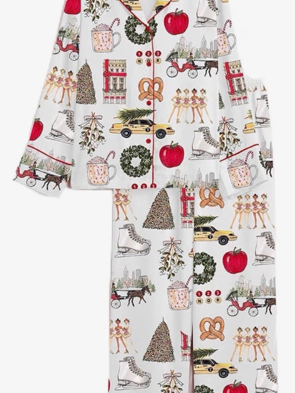Women’s satin White Holiday Print Pajama Set